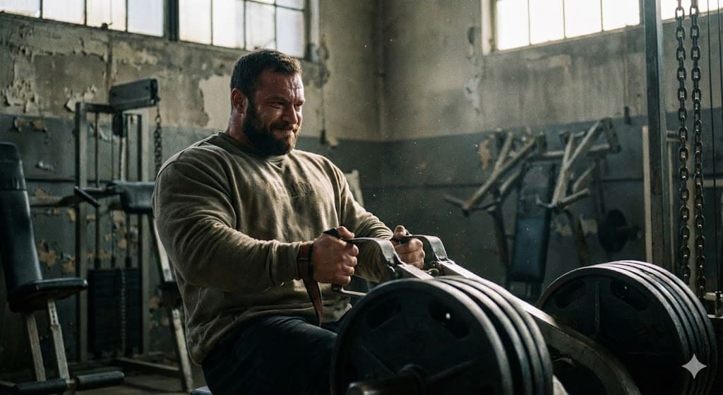 Powerlifter wrapping knees tightly