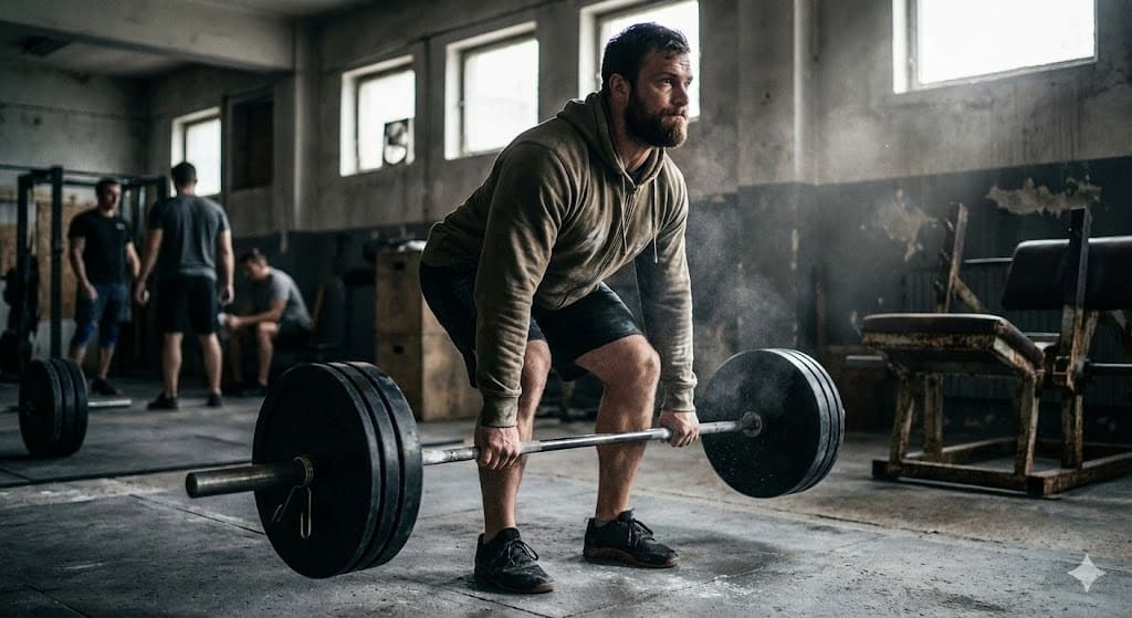 Gym goer drinking protein shake in locker room