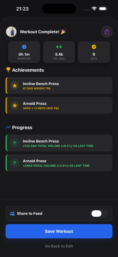 Workout Complete Summary Screen