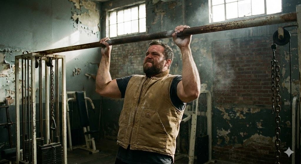An athlete performing a heavy sled push, demonstrating a blend of strength and cardiovascular endurance.